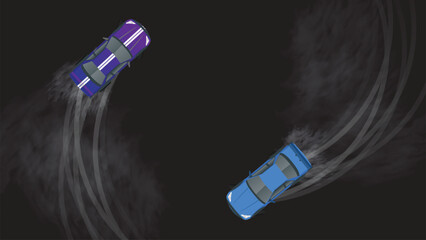 top view of car vehicle drift sport racing in curve black road © moxumbic