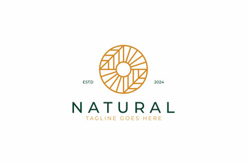 Natural Abstract Geometric Logo Sun Leaf Organic Farm Agriculture Business