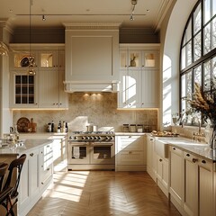 the interior of the kitchen is in the style of Provence, minimalism.
