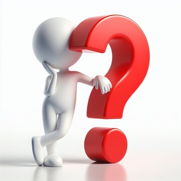 3D man thinking photo with big question mark