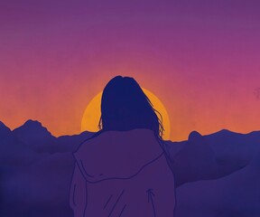 The girl standing on the cliff watching the sunset. Lofi. Aesthetic