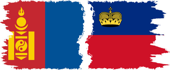 Liechtenstein and Mongolia grunge flags connection vector