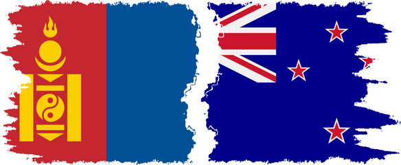 New Zealand and Mongolia grunge flags connection vector