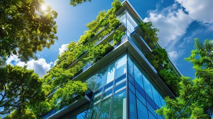 Eco-Friendly urban skyscraper with green living walls and modern design