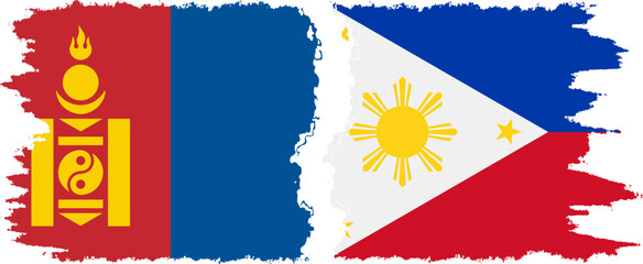Philippines and Mongolia grunge flags connection vector