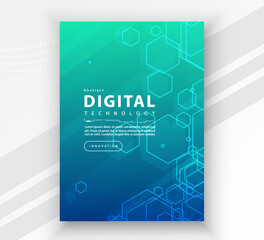 Poster brochure cover banner presentation layout template, Technology digital futuristic internet network connection green blue background, Abstract cyber future tech communication Ai big data science