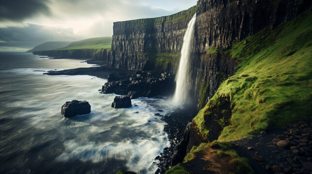 kilt rock and mealt waterfall in Isle of Skye lan