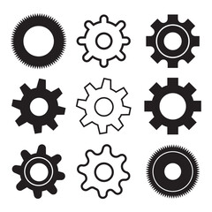 Gear set. Black gear wheel icons on white background - stock vector. eps10