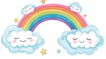 Cute clouds and rainbow drawing vector illustration