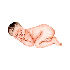 Watercolor newborn baby clipart illustration