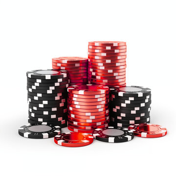 Luxury of Red and Black casino chip on white background, Illustration.