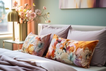 Cozy Bedroom Corner With Floral Pillows and Springtime Decor in Soft Morning Light