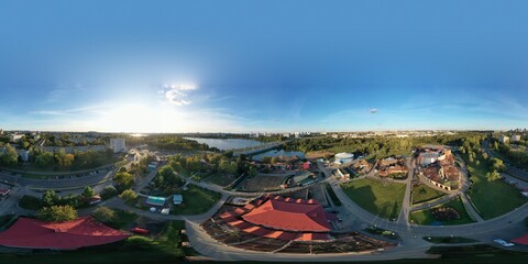 A 360 degree aerial panorama of the city zoo in the city. Minsk. Minsk from a bird's-eye view. The modern capital of Belarus.