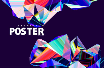 Abstract 3D polygonal iridescent shapes. Vector colorful glass crystals and prisms. - 749497887