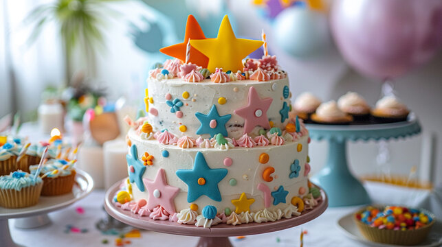 A birthday cake with a whimsical design