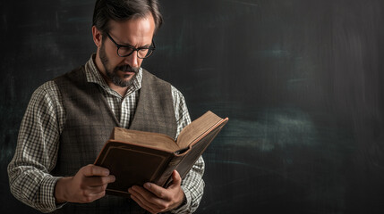 Teacher man Holding Vintage Books. Lover of Literature and Reader of Classic Books.