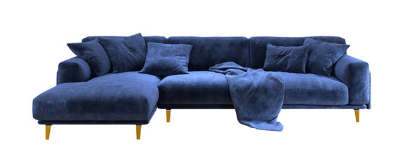 Dark Blue sofa isolated on a transparent background, 3D rendering