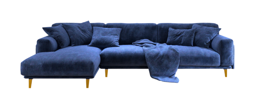 Dark Blue sofa isolated on a transparent background, 3D rendering