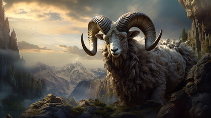Majestic Ram in a Rocky Landscape