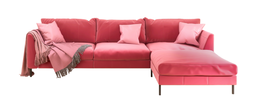 Dull red sofa on transparent PNG, 3D rendering