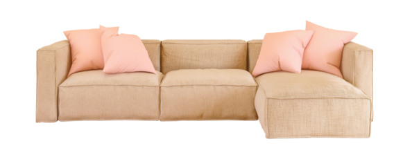 Very light brown white sofa nad pillows, 3D rendering