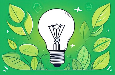 Conceptual picture of a light bulb on green nature fresh leaf energy sources 