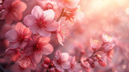 In the spring, a beautiful flowering cherry, or Sakura, is seen against a background filled with blossoms.