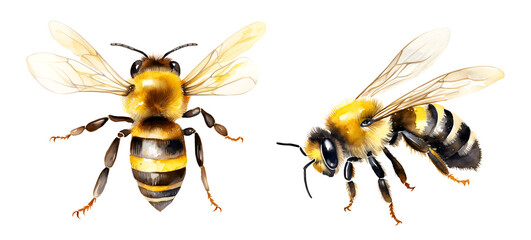 Bee, watercolor clipart illustration with isolated background.