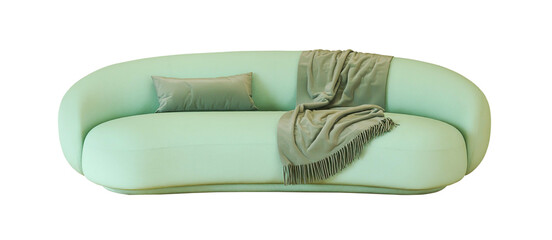 Modern green sofa transparent background, 3D rendering