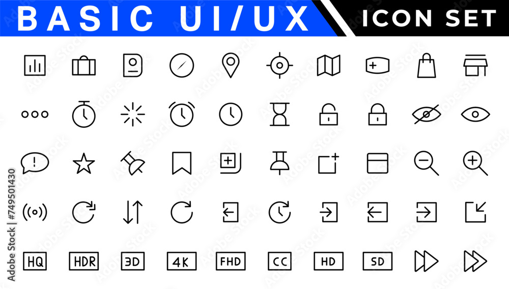 Poster basic ui ux icon set. set icon of user interface. vector illustration. editable stroke
