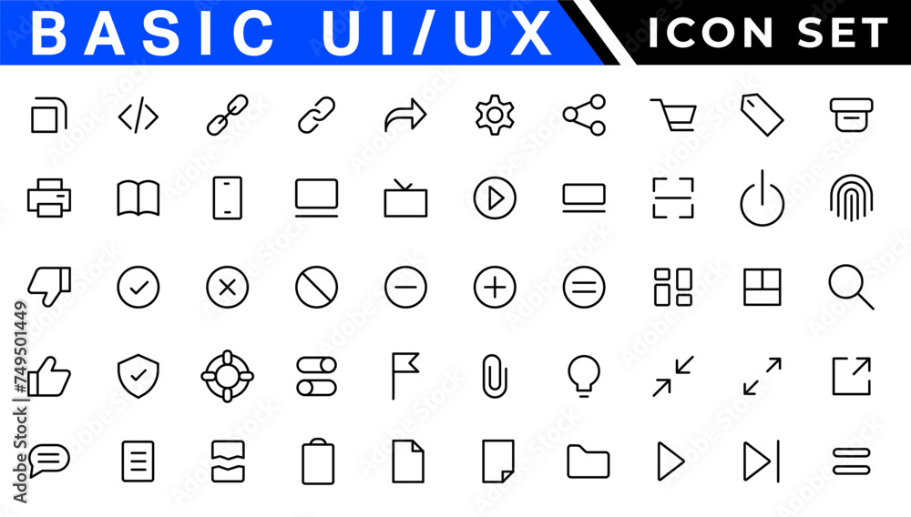 Poster basic ui ux icon set. set icon of user interface. vector illustration. editable stroke