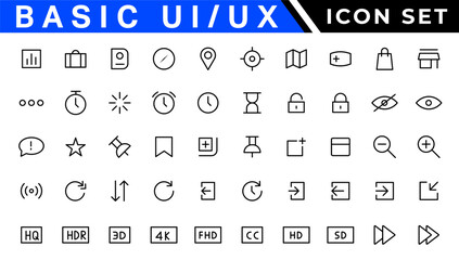 Basic ui ux icon set. Set icon of user interface. Vector illustration. editable stroke