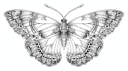 Hand drawn for adult coloring pages with butterfly 