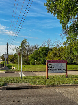 North Austin, Texas, USA - March 14, 2023 - The Sign for the entrance to the West Pickle Research Building entrance off of the Mopac Service road in North Austin, Texas
