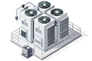 Industrial large Air Conditioner condensing unit, VRF units for commercial or factory, isometric illustration. - obrazy, fototapety, plakaty