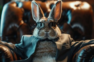Cool Easter bunny as a mafia boss. - obrazy, fototapety, plakaty