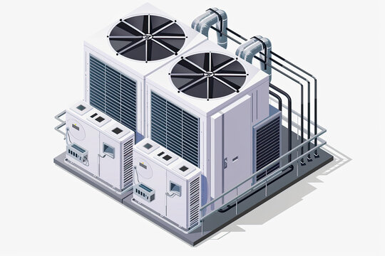 Industrial large Air Conditioner condensing unit, VRF units for commercial or factory, isometric illustration.