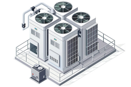 Industrial large Air Conditioner condensing unit, VRF units for commercial or factory, isometric illustration.