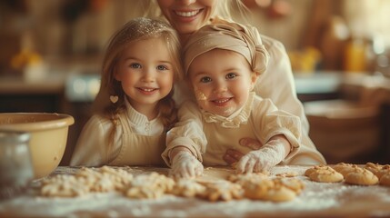 A parent and child standing side by side at the kitchen counter.