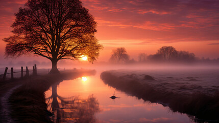 Mystic sunrise in the provine of Limburg