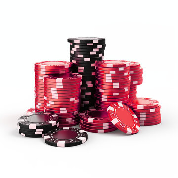 Luxury of Red and Black casino chip on white background, Illustration.