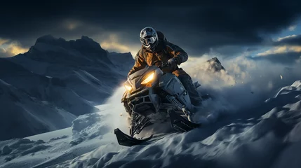 Fotobehang Man riding snowmobile © Bhanuka