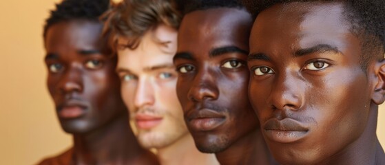 portrait of a diverse group of handsome men - sideview profile portrait