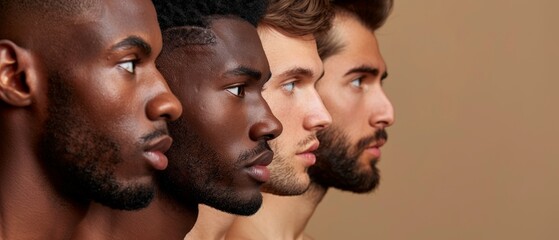 portrait of a diverse group of handsome men - sideview profile portrait