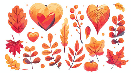 Heart decoration autumn season elements isolated 