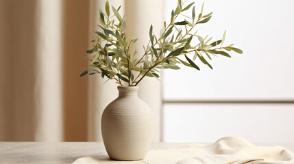 Olive Branches in a Beige Vase A Cozy and Minimal