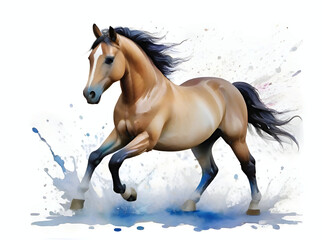 Generative AI watercolor splash painting, galloping horse 