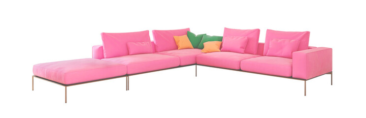 Living room pink sofa set in isolated transparent background. 3D render