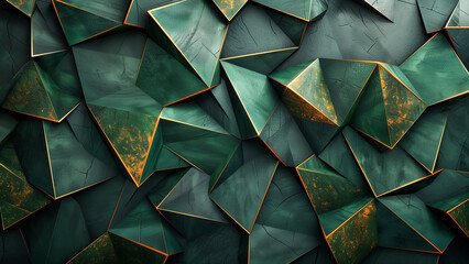 Chic polygon background in shade of copper and emerald green