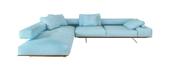 Blue sofa for living room transparent background. interior design. 3D render